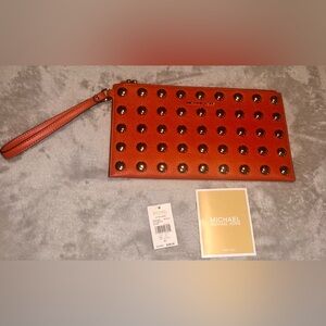 NWT Michael Kors  Wristlet Gold Accents 
Jet Set Large Studded Pebbled Leather